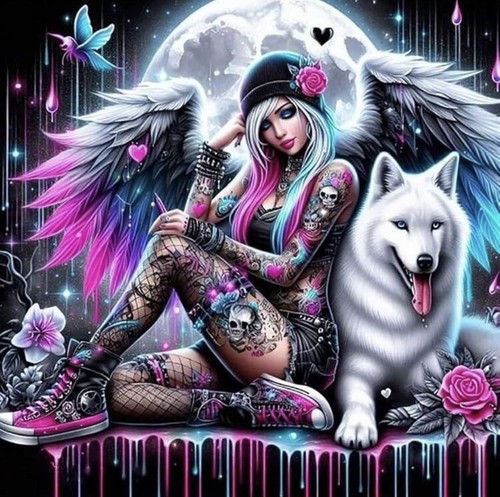 Gothic punk girl wolf 5d - punk, &