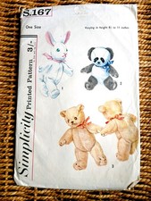 Vintage 1960s Simplicity Sewing Pattern S167 Teddy Bear Soft Toy Panda Rabbit