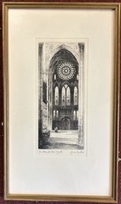 Vintage York Minster, The Rose Window, Signed Etching, Charles A Barker