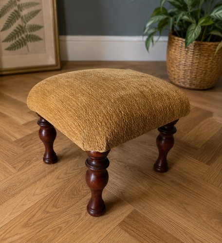 Vintage footstool with turned - vintage,