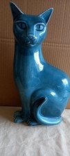 Poole Pottery 30cm Sitting Cat Figurine Tourqoise Blue