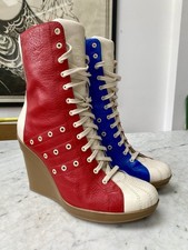 Adidas Jeremy Scott Wedge Sneaker Bowling Boots  Red White & Blue Leather. UK 8.
