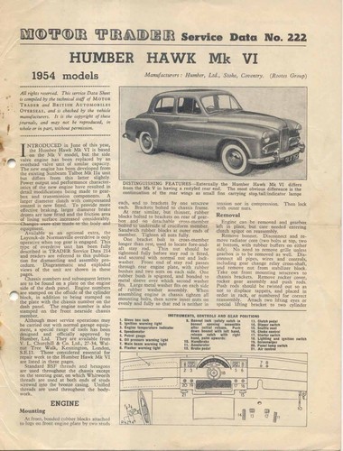 Humber hawk 1954 models - hawk, vi