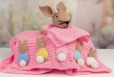 (141) Knitting Pattern Only - Adorable DK Baby Bunny Comforter Blankie & Blanket