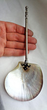 ANTIQUE WHITE METAL & MOTHER OF PEARL SHELL CAVIAR SPOON