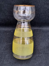 Vintage. glass sugar frosted yellow band stripes & Gold hyacinth vase 7.25"