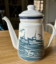 Mini Moderns Blue & White Enamelware Coffee Pot Whitby 1950’s Retro Design 