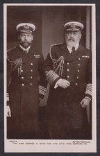 VINTAGE RPPC POSTCARD  H.M KING GEORGE V WITH THE LATE KING EDWARD V 11  UNIFORM