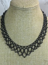 Handcrafted Gun Metal Grey Glass Bead Woven Drape Collar Necklace 21 Gothic
