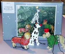 Christmas Dog Baubles Resin Tree Decorations Ornaments Set of 3 by NEXT 