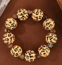 Boho Vintage Style Leopard Print Handcrafted Beaded Stretch Bracelet