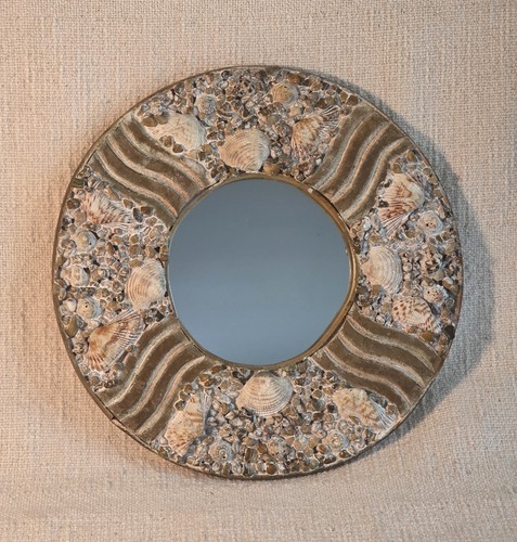 Seashell mirror vtg - seashell, 10"x