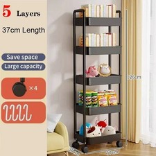 Kitchen Storage Trolley Slim Cart Rack Tray Shelf Rolling Wheel Holder 5Tier