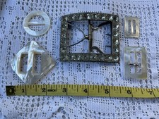 ANTIQUE LARGE GEORGIAN BLACK DOT PASTE SHOE BUCKLE & 4 MOTHER OF PEARL BUCKLES 