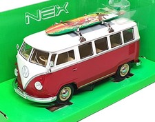 Welly Nex 1/24 Scale W1962R - 1962 VW Classical Bus + Surfboard - White/Dk. Red