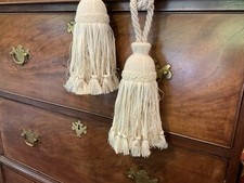 LARGE Vintage double rope country house tassel curtain tie back  ivory  gold