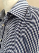 Stephens Brothers Men's Shirt Sleeve Two Fold Blue Check Shirt 17" Collar