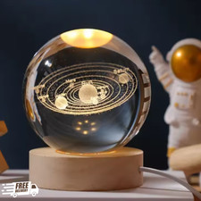 USB 3D Moon Planet Globe Galaxy Night Light LED Crystal Ball Table Lamp Bedside