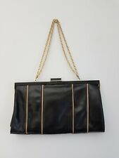 1980s Vintage Leather Clutch Bag Black Chain handles Renata Made in Italy