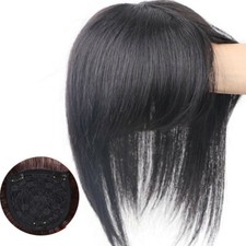 Women Straight 100% Remy Human Hair Topper Toupee Hairpiece Top piece with Bang