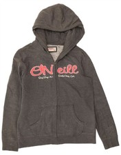 O'NEILL Womens Graphic Zip Hoodie Sweater UK 18 XL Grey Cotton IG13