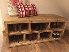 HANDMADE SOLID RECLAIMED HALL SHOE BENCH - SHOE RACK - STORAGE SEAT