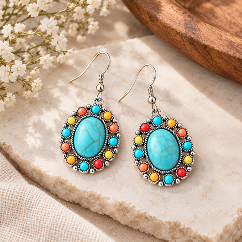 Turquoise oval drop earrings - oval,