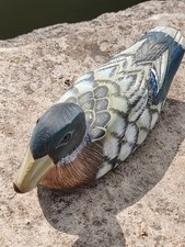 Vintage Large Carved & Painted Wooden Mallard Duck/Drake Decoy Ornament-16cm