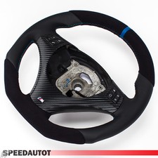 Flattened Alcantara Leather Steering Wheel for BMW M-POWER E81 E92 Blue Stripe