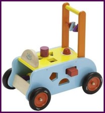 3-in-1 Wooden Walking Trolley – Walker Cart & Activity Table for Toddlers