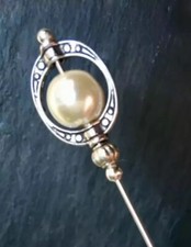 Long hatpin ivory glass - glass, pearl