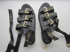 Topshop  Frank Women's UK 9 EU 42 Black Leather Gold studded Gladiator Sandals