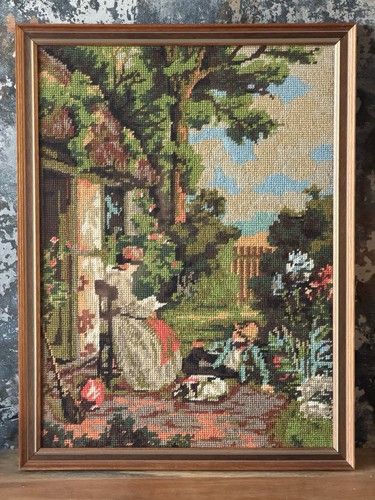 Vintage framed needlepoint - vintage,