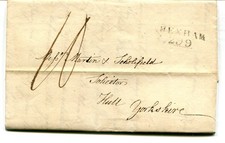 GB 1817 entire “HEXHAM 299” straight-line mileage mark + “10” manuscript to Hull