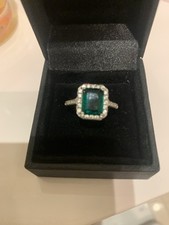 Emerald & Very Sparkly Diamond Ring . An Excellent Copy with quality stones - N