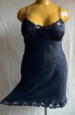 La Senza Babydoll Nightdress, Black 100% Silk, Floral Embroidered, UK 18