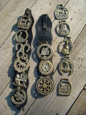14 x Vintage Solid Brass Horse Brasses With Two Straps Welsh Scottish English