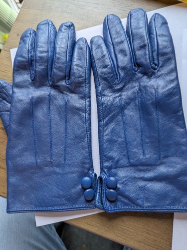 Royal blue leather gloves - blue,