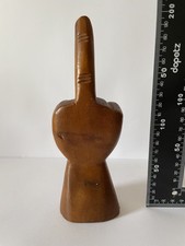 Rare Unusual Vintage Middle Finger Hand Carved Wooden Folk Art Statue Retro MCM