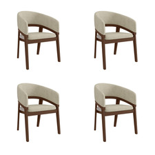Set of 4 Walnut and Beige Upholstered Curved Dining Chairs - Ow BUN/OWE001/96139