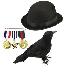 LADIES VICTORIAN MAGICAL NANNY FANCY DRESS COSTUME ACCESSORIES CROW MEDALS HAT