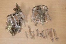 Antique Brass Pair of Crystal Chandelier Vintage Sconces Satyr Head Wall Lights