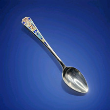 Antique Tea Coffee Spoon Silver & Enamel on Handle by Levi & Salaman 1925
