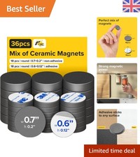 Versatile Heavy Duty Ceramic Round Magnets - 36 Pack with Adhesive Backing