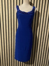 Linea Blue Pencil Dress Satin Ruffle Size 14/16 Evening Xmas Party
