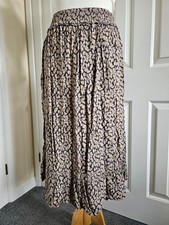 Fat Face - Charcoal & Minky/Yellow Splodge Print, Crinkle Midi Skirt - UK12/EU40