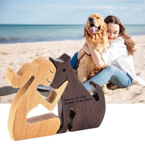 Wooden man dog carving - wooden,