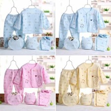 5pcs 0-3M Newborn Baby Boys Girls Outfits Set Cartoon T-shirt Tops Pants Clothes