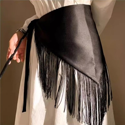 Wide belt hip scarf tassels - hip,