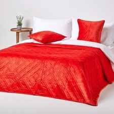 Burnt Orange Velvet Bedspread 200x200cm Quilted Geometric Throw for Double Bed